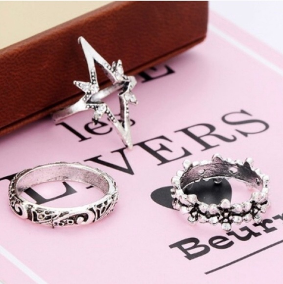 "FINAL PRICE" Silver Blue Star Lotus Ring Set - Picture 2 of 6